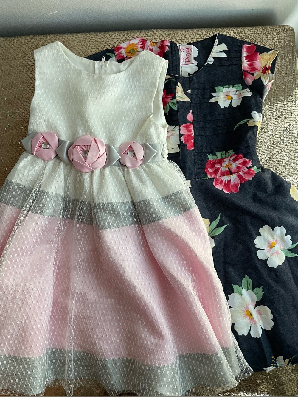 Two floral dresses bundle size 2-3T! Satin, pleats, polka dots oh my!